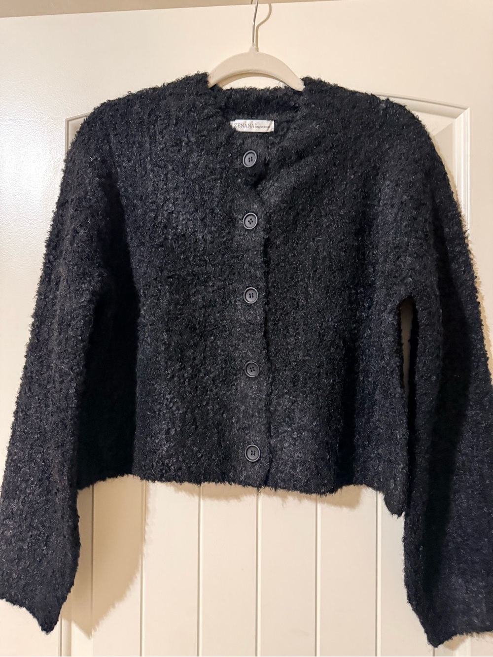 Zenana Cozy Black Textured Button-Front Cardigan Jacket NWOT.